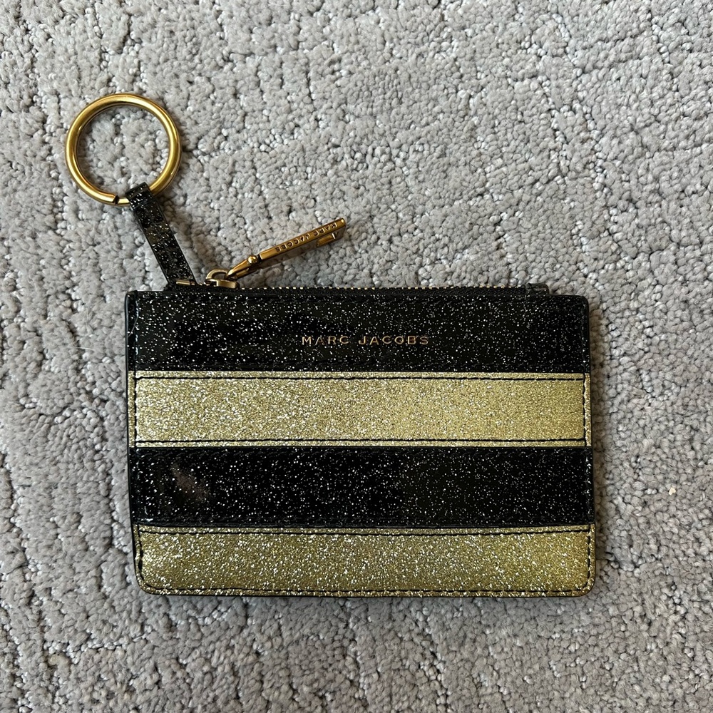 Marc Jacobs Black and Gold Glitter Card Case Wallet